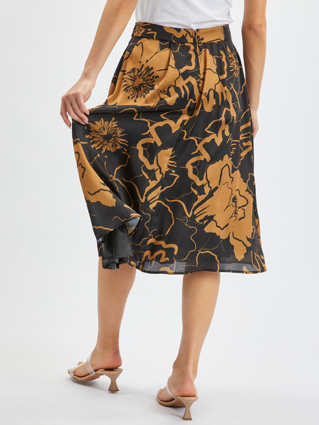 Orsay Brauner und schwarzer geblümter Damen-Satin-Rock ORSAY