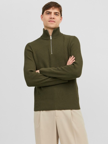 Jack & Jones Khakifarbener gerippter Jack & Jones Perfect Pullover für Herren