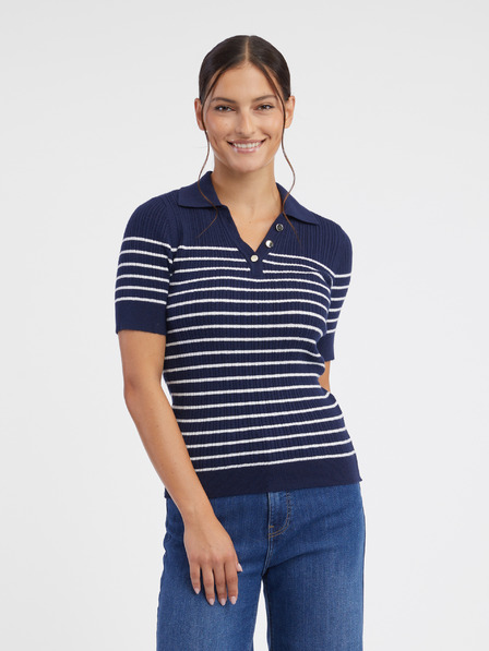 Orsay Dunkelblaues gestreiftes Damen-Strick-Poloshirt ORSAY