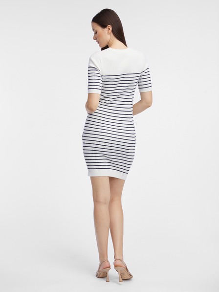 Orsay Weißes gestreiftes Damen-Pullover-Kleid ORSAY
