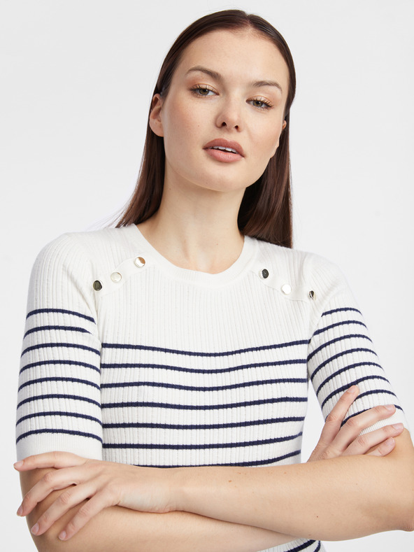 Orsay Weißes gestreiftes Damen-Pullover-Kleid ORSAY