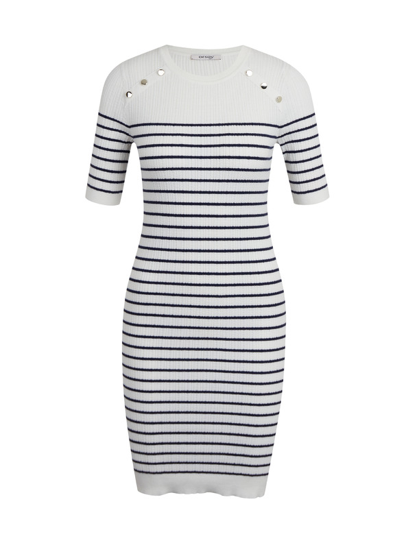 Orsay Weißes gestreiftes Damen-Pullover-Kleid ORSAY