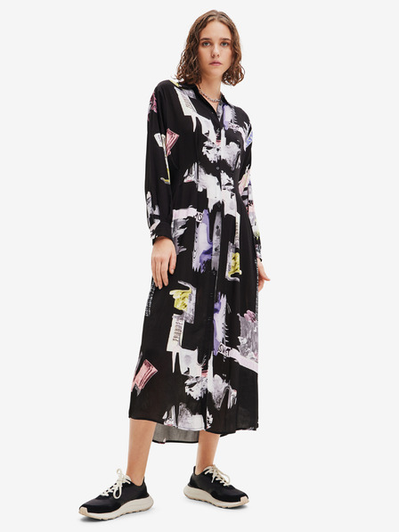 Desigual Schwarzes gemustertes Damen Hemdblusenkleid Desigual Percy
