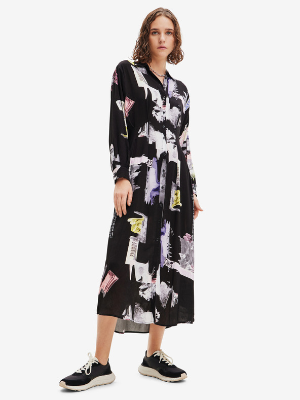 Desigual Schwarzes gemustertes Damen Hemdblusenkleid Desigual Percy