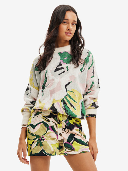 Desigual Grüner und weißer gemusterter Damenpullover von Desigual Tropi