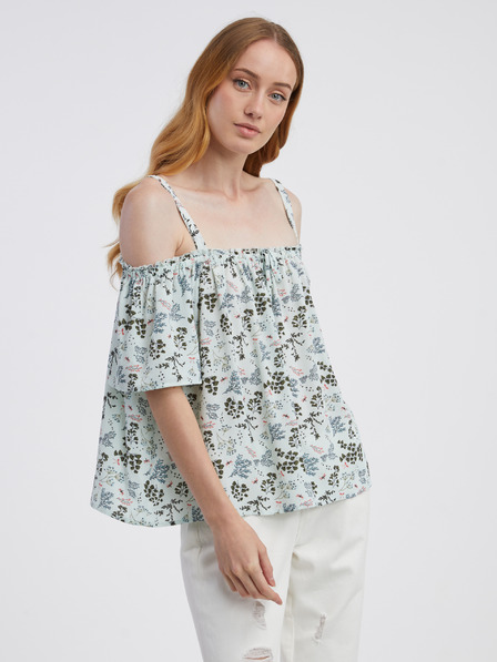 CAMAIEU Mintfarbene Damenbluse mit Blumenmuster CAMAIEU
