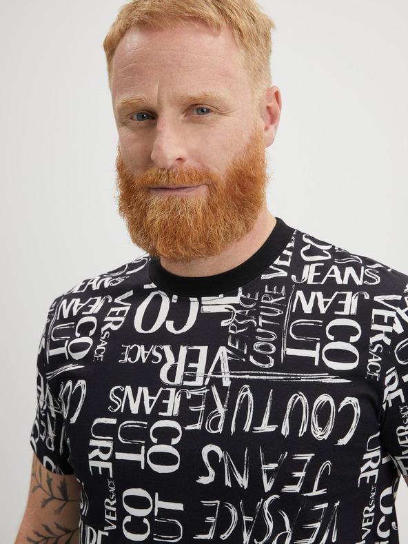 Versace Jeans Couture Schwarzes gemustertes Herren-T-Shirt Versace Jeans Couture