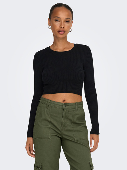 ONLY Schwarz Damen Cropped Rippstrick Pullover ONLY Karol