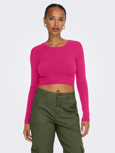 ONLY Dunkelrosa Damen Cropped Rippstrick Pullover ONLY Karol