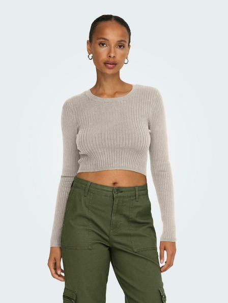 ONLY Beige Damen Cropped Rippstrick Pullover ONLY Karol