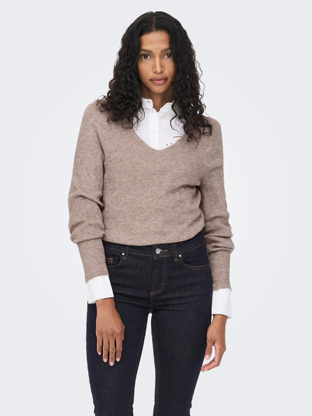ONLY Beigefarbene gestreifte Damen-Strickjacke ONLY Atia