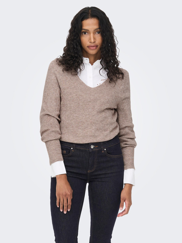 ONLY Beigefarbene gestreifte Damen-Strickjacke ONLY Atia