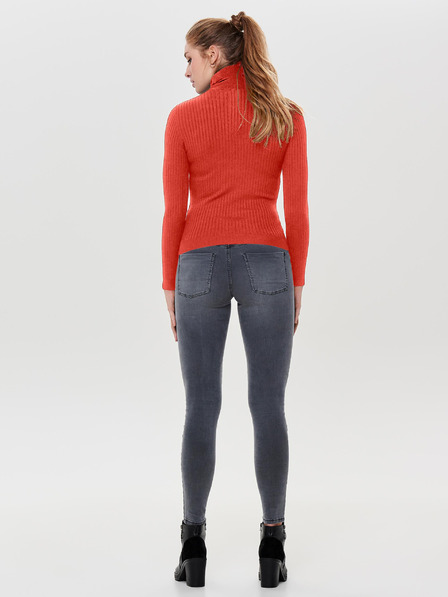 ONLY Orangefarbener gerippter Damen-Rollkragenpullover ONLY Karol