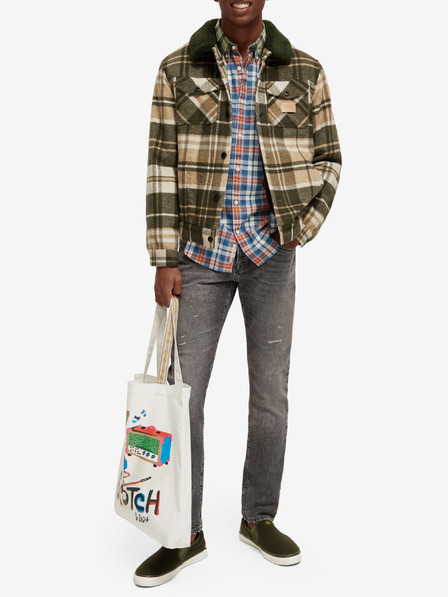 Scotch & Soda Grünes und beiges Herren-Wollmischhemd Jacke Scotch & Soda Teddy