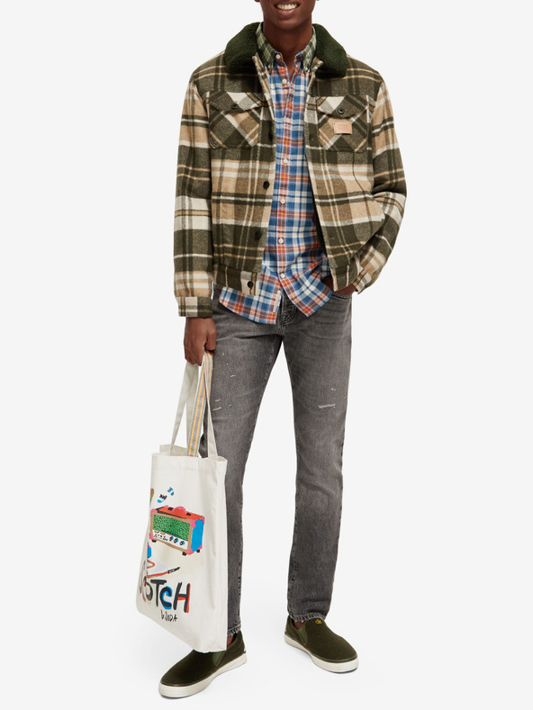 Scotch & Soda Grünes und beiges Herren-Wollmischhemd Jacke Scotch & Soda Teddy