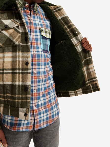 Scotch & Soda Grünes und beiges Herren-Wollmischhemd Jacke Scotch & Soda Teddy