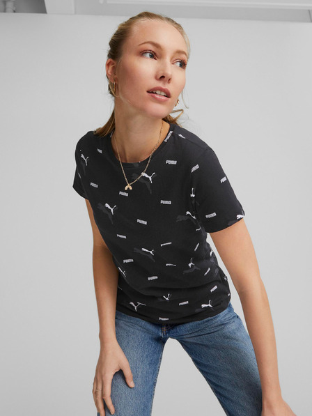 Puma Schwarzes gemustertes Damen T-Shirt Puma Logo Power