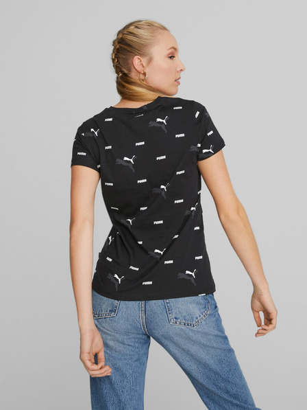 Puma Schwarzes gemustertes Damen T-Shirt Puma Logo Power