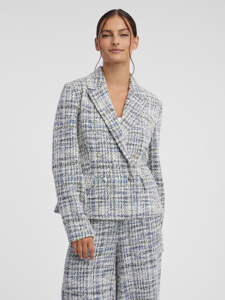 Orsay Blaue und cremefarbene zweireihige Tweed-Jacke Damen ORSAY
