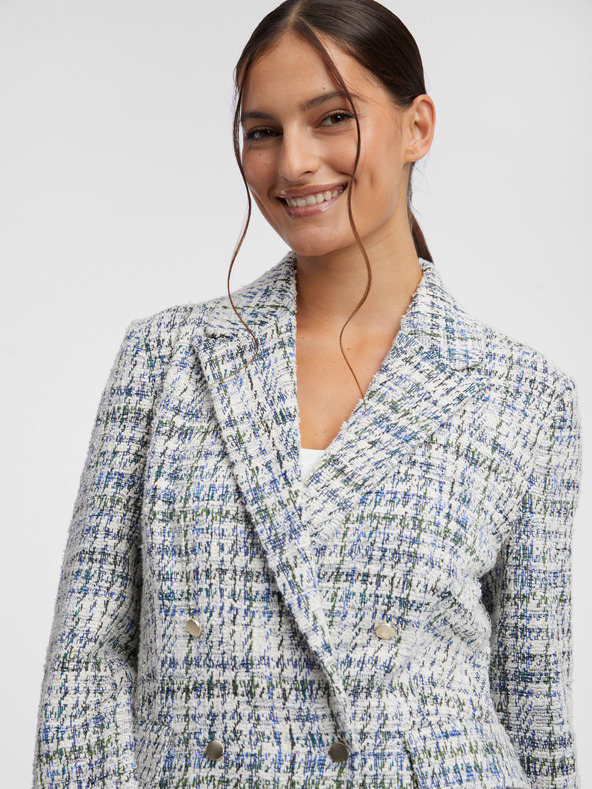 Orsay Blaue und cremefarbene zweireihige Tweed-Jacke Damen ORSAY