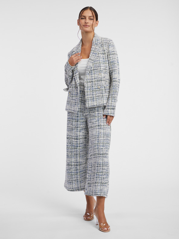 Orsay Blaue und cremefarbene zweireihige Tweed-Jacke Damen ORSAY