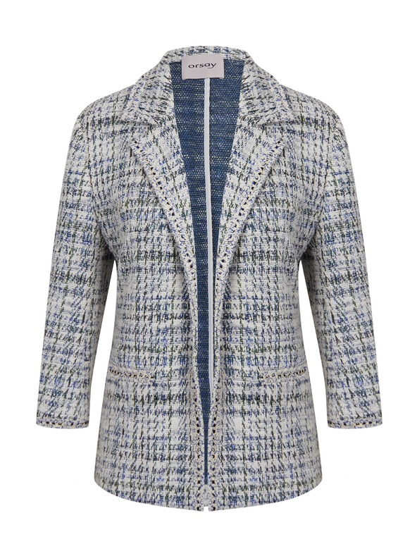 Orsay Blaue und cremefarbene Damen-Tweedjacke ORSAY