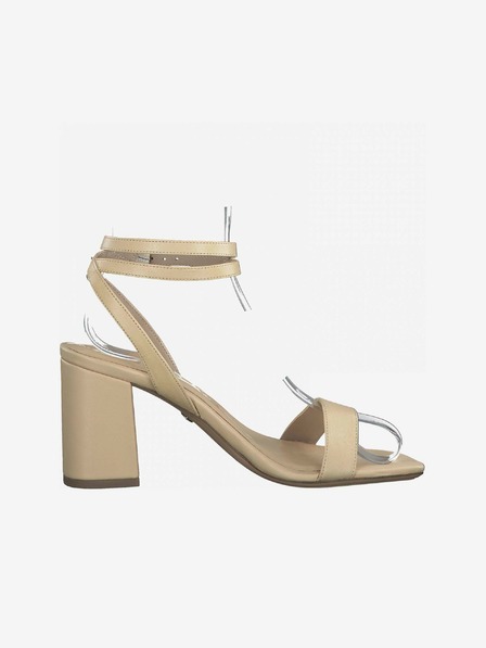 Tamaris Beige Damen Ledersandalen mit Absatz Tamaris