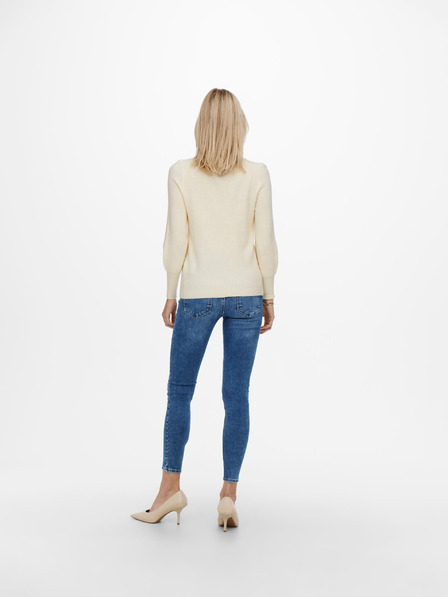 ONLY Cremefarbener gerippter Basic-Pullover ONLY Latia