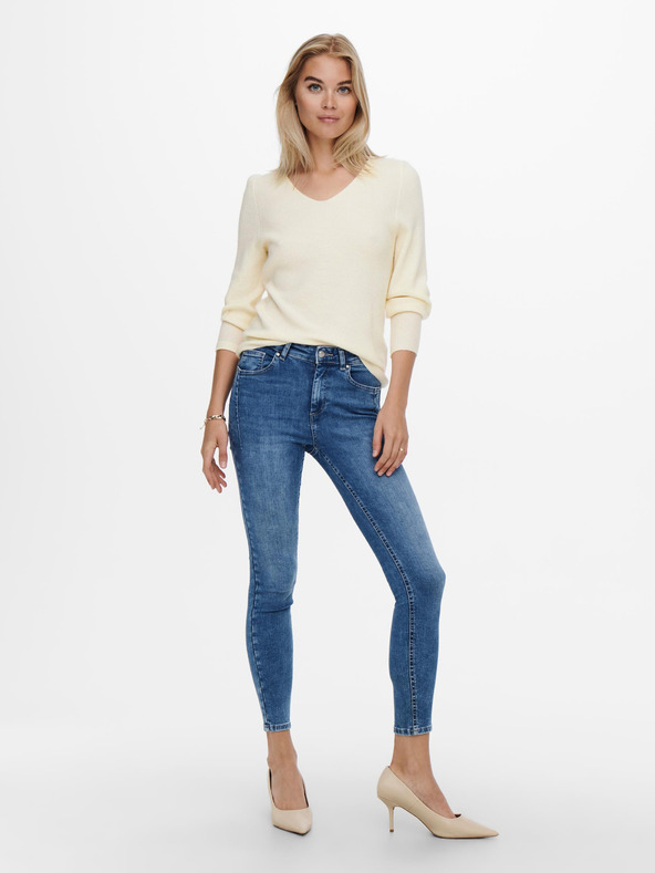 ONLY Cremefarbener gerippter Basic-Pullover ONLY Latia