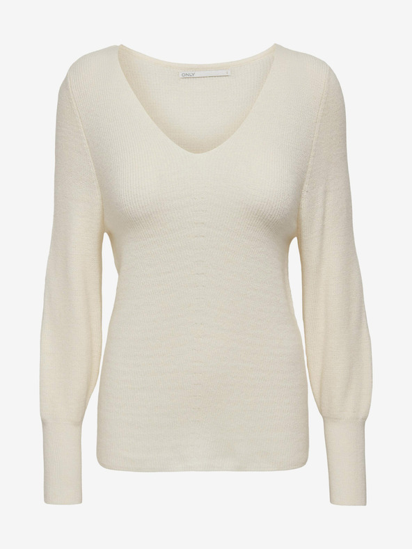 ONLY Cremefarbener gerippter Basic-Pullover ONLY Latia