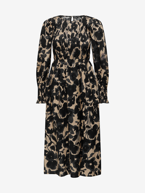 ONLY Beige-schwarzes geblümtes Damen-Midikleid ONLY Jada
