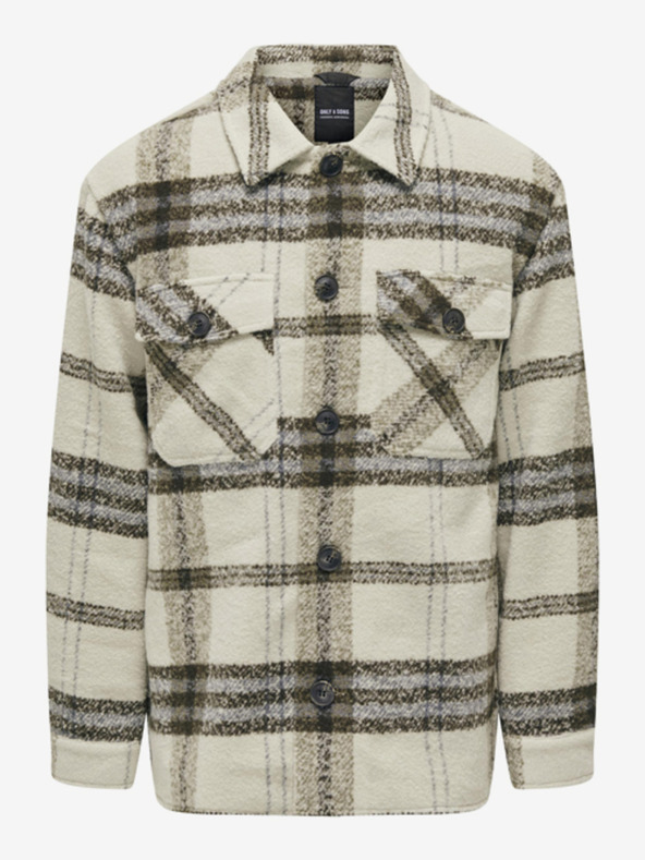 ONLY & SONS Braun-beigefarbenes Herren ONLY & SONS Cane kariertes Hemd Jacke