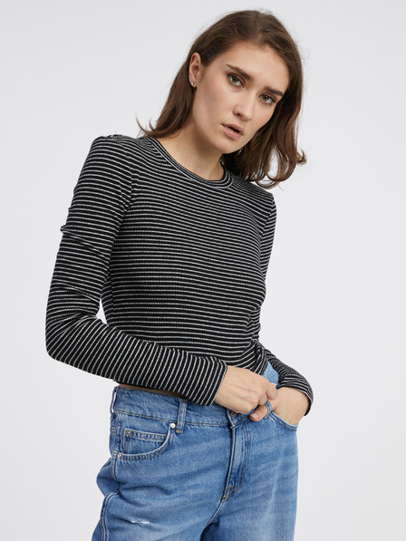 Noisy May Schwarzes gestreiftes langärmeliges Damen-T-Shirt Noisy May Posy