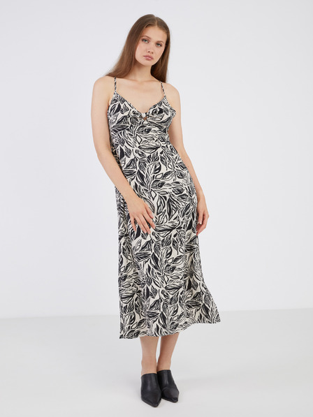 Vila Schwarz-beiges gemustertes Midikleid für Damen VILA Mia