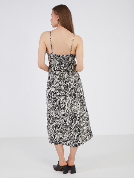 Vila Schwarz-beiges gemustertes Midikleid für Damen VILA Mia