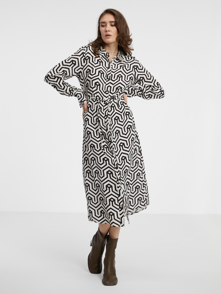 Vila Cremefarbenes und schwarz gemustertes Damen-Shirtkleid VILA Daca