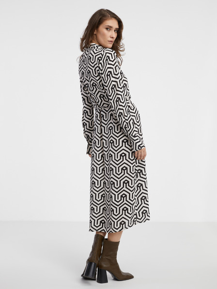Vila Cremefarbenes und schwarz gemustertes Damen-Shirtkleid VILA Daca