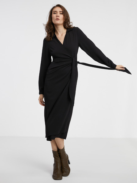 Jacqueline de Yong Schwarzes Damen Wickel-Midikleid JDY Piper
