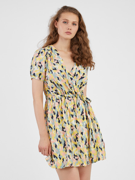 Vila Hellgelbes gemustertes Damenkleid VILA Jackie