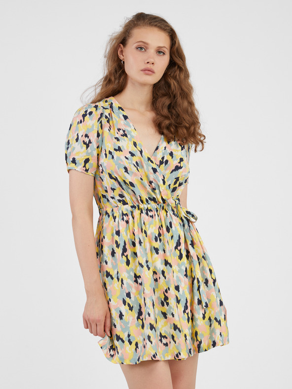 Vila Hellgelbes gemustertes Damenkleid VILA Jackie