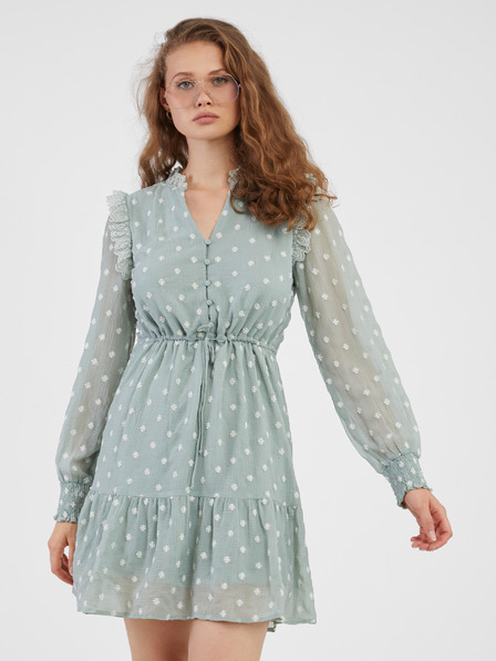 Vila Hellgrünes gemustertes Damenkleid VILA Jaqueline
