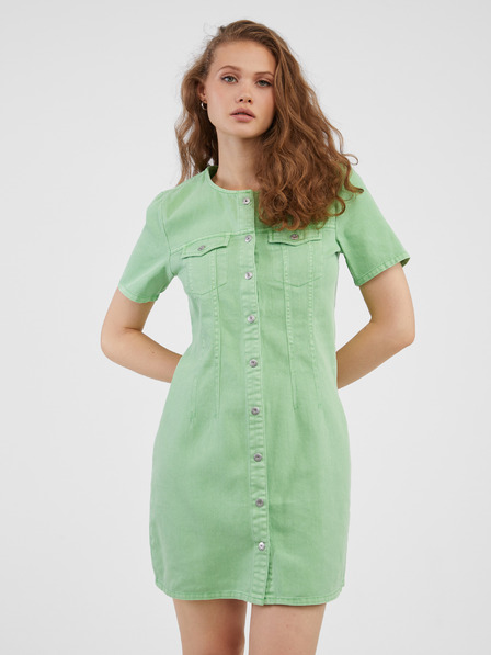 Pieces Grünes Damen Denim Shirt Kleid Pieces Tara