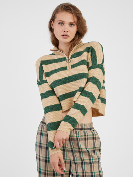 Noisy May Beige und grün gestreifter Damenpullover Noisy May New Alice