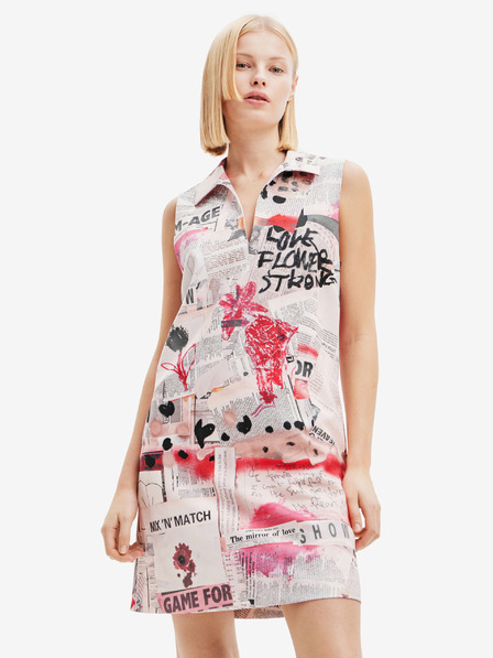 Desigual Rosa und weiß gemustertes Damenkleid Desigual Loa