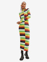 Desigual Desigual Sico gelb und grün gestreiftes Damen-Pulloverkleid