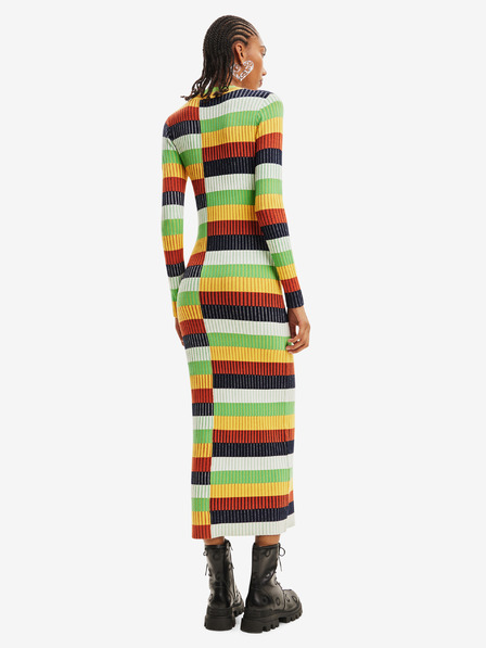 Desigual Desigual Sico gelb und grün gestreiftes Damen-Pulloverkleid