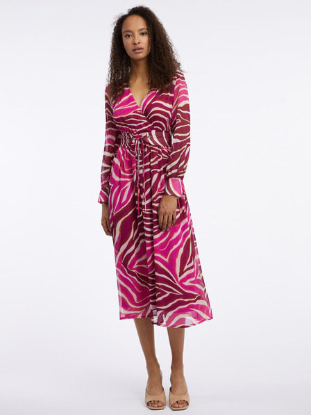 Orsay Burgunderrot und rosa gemustertes Maxikleid Damen ORSAY