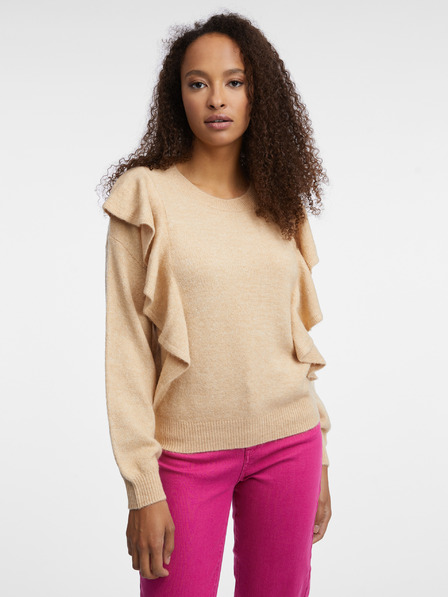 Orsay Beigefarbener Damen-Rüschen-Pullover ORSAY