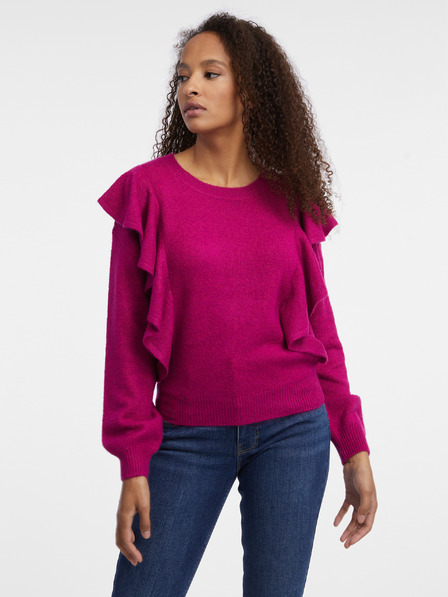 Orsay Dunkelrosa Damenpullover mit Rüschen ORSAY