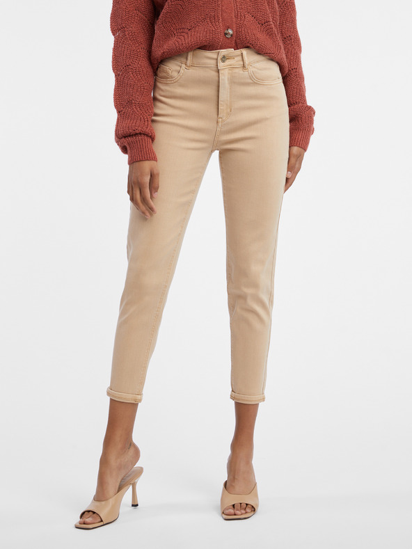 Orsay Beigefarbene Cropped Mom Fit Damenjeans ORSAY